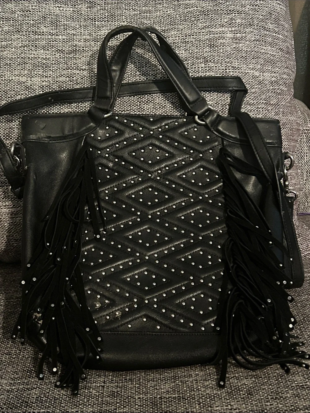 French Connection Black Studded Fringe Tote